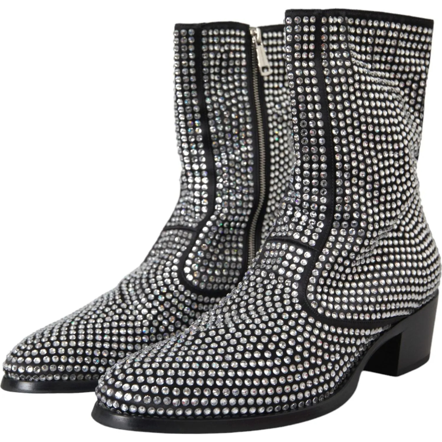 Dolce & Gabbana Black Rhinestone Crystal Chelsea Boots Shoes