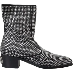 Dolce & Gabbana Black Rhinestone Crystal Chelsea Boots Shoes