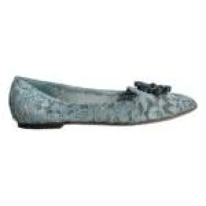 Dolce & Gabbana Blue Lace Crystal Ballet Flats Loafers Shoes