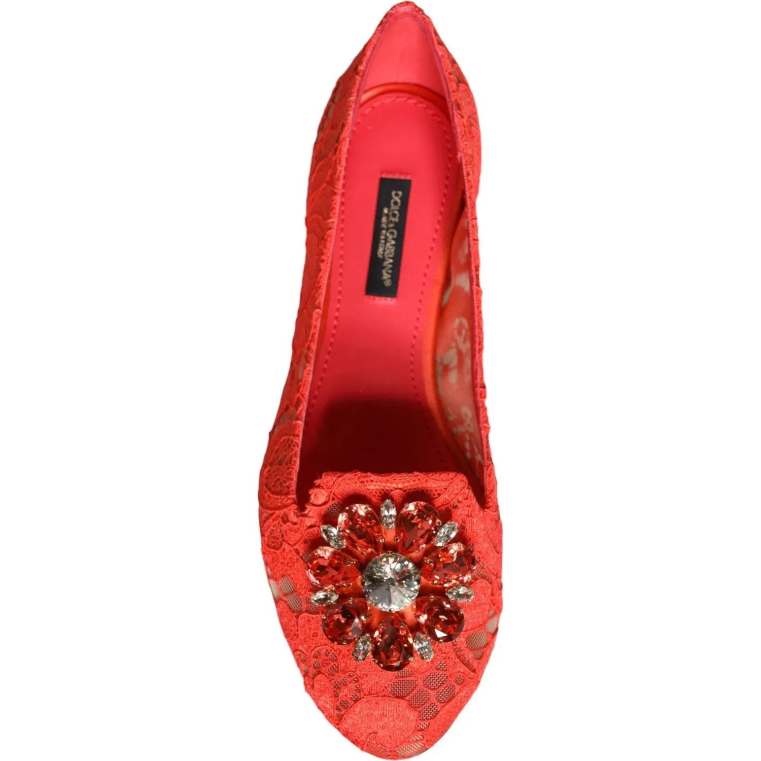 Dolce & Gabbana Coral Lace Crystal Ballet Flats Loafers Shoes