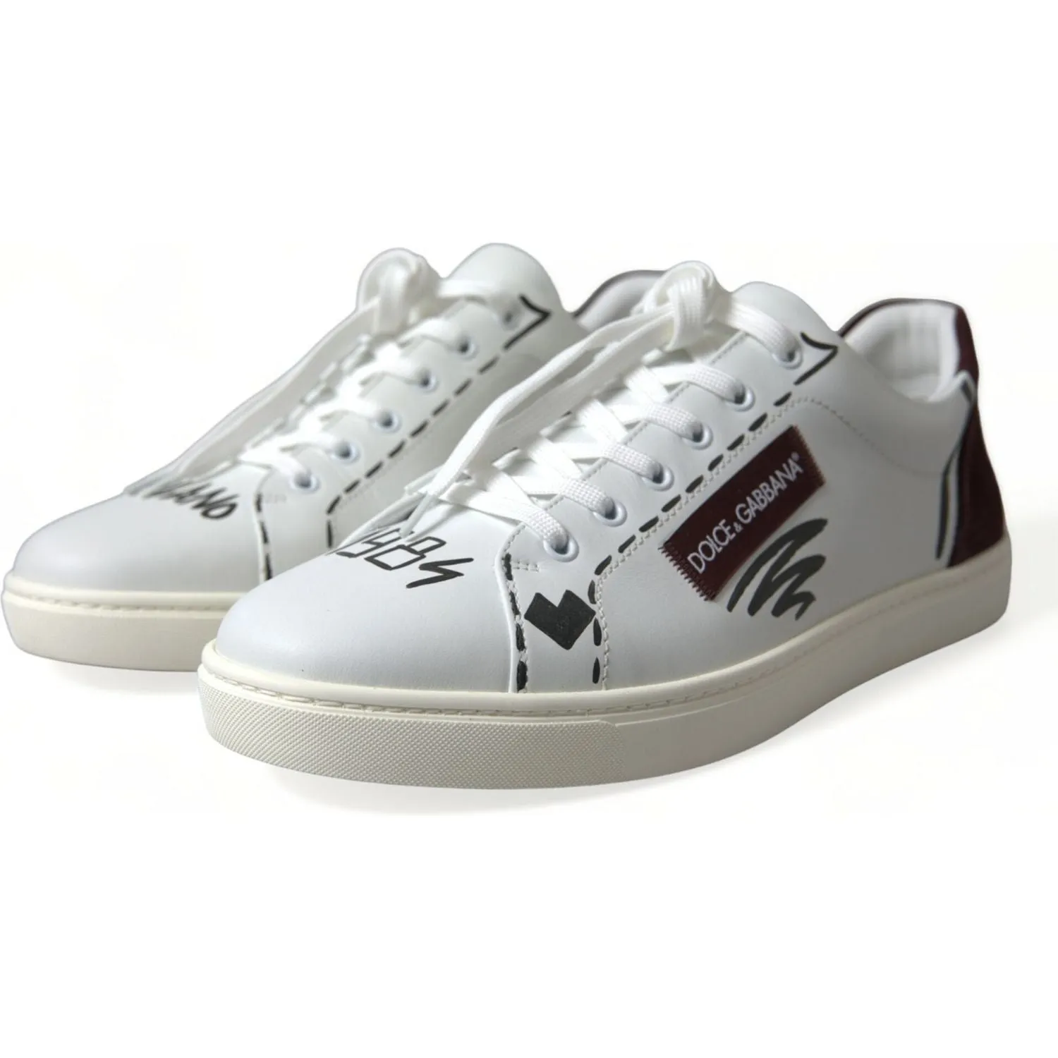 Dolce & Gabbana Exclusive White Bordeaux Low Top Sneakers