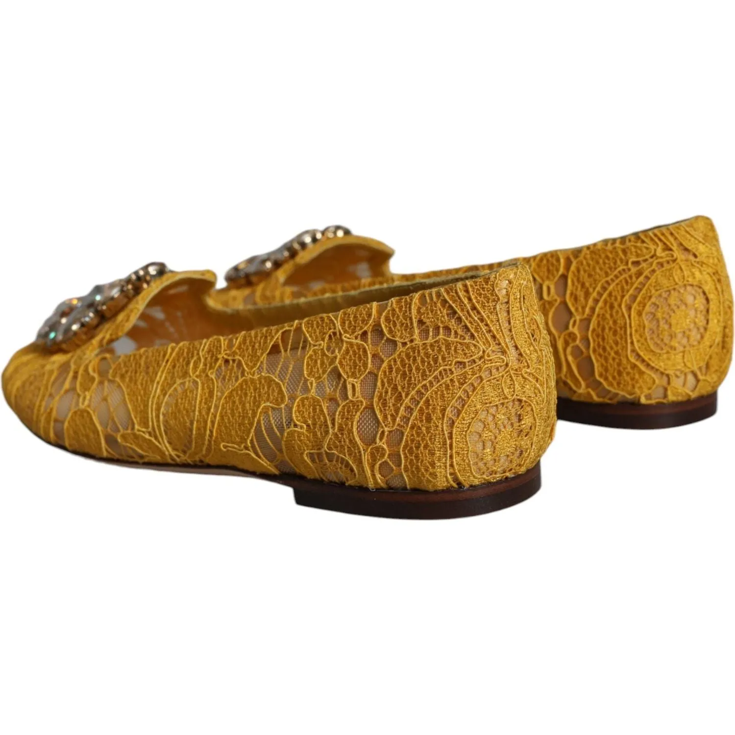 Dolce & Gabbana Mustard Lace Crystal Ballet Flats Loafer Shoes