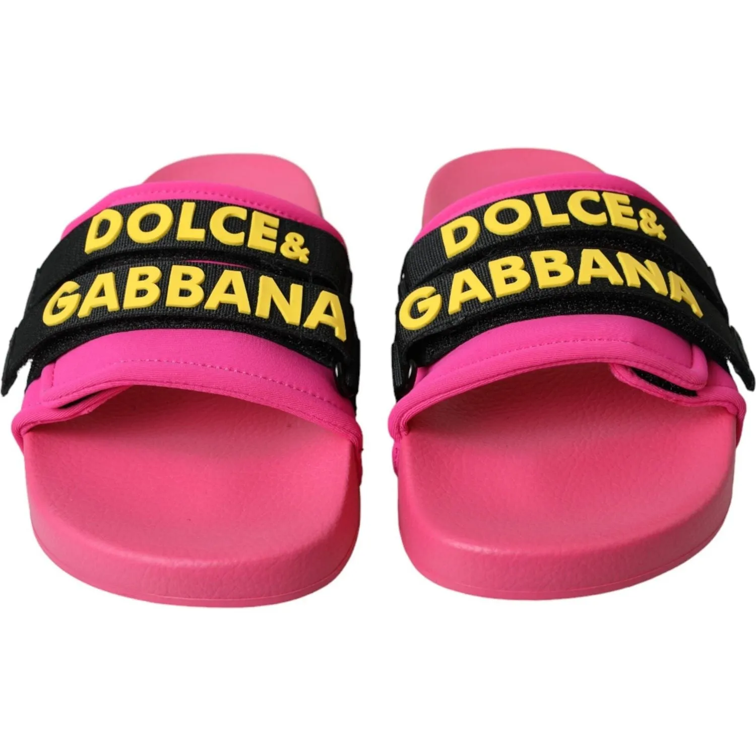 Dolce & Gabbana Pink Black Logo Beachwear Flats Sandals Shoes