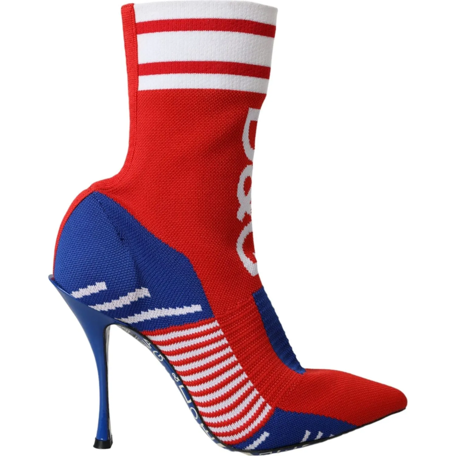 Dolce & Gabbana Red Blue Stretch Sock Style Short Boots Logo Shoes