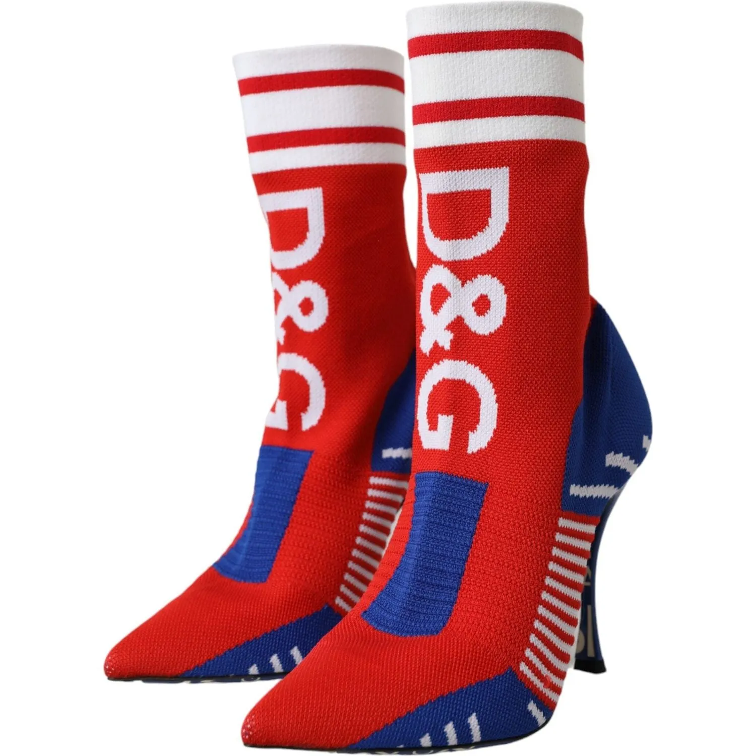 Dolce & Gabbana Red Blue Stretch Sock Style Short Boots Logo Shoes