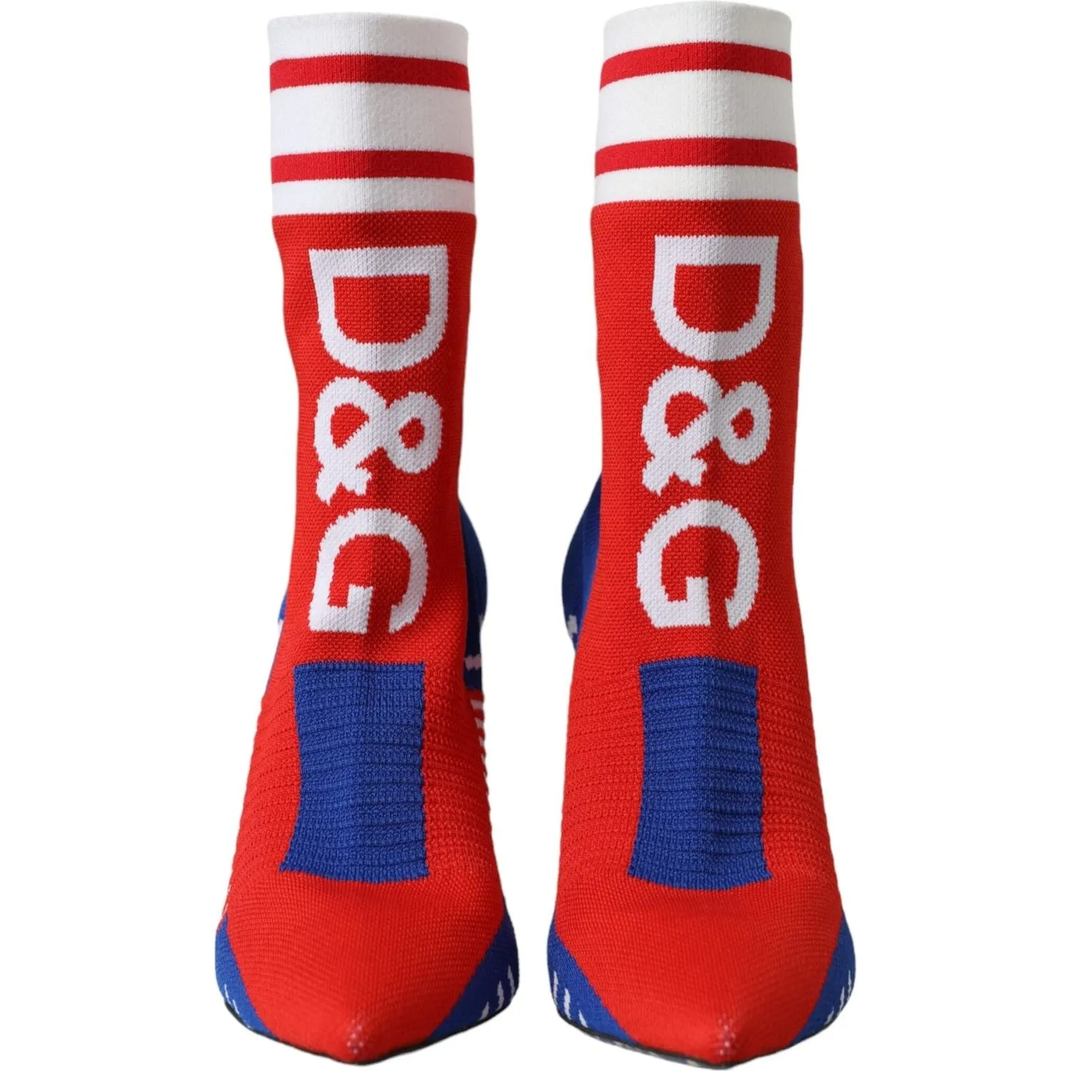 Dolce & Gabbana Red Blue Stretch Sock Style Short Boots Logo Shoes