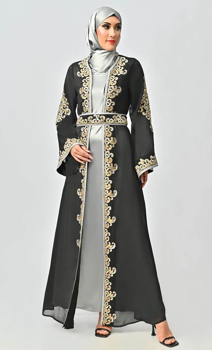 Egypt Moroccan Style Detailed Embroidery On Georgette And Included Grey Satin Inner