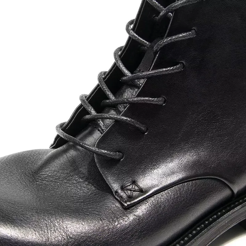 Elegant Cow Leather Lace Up Ankle Boots