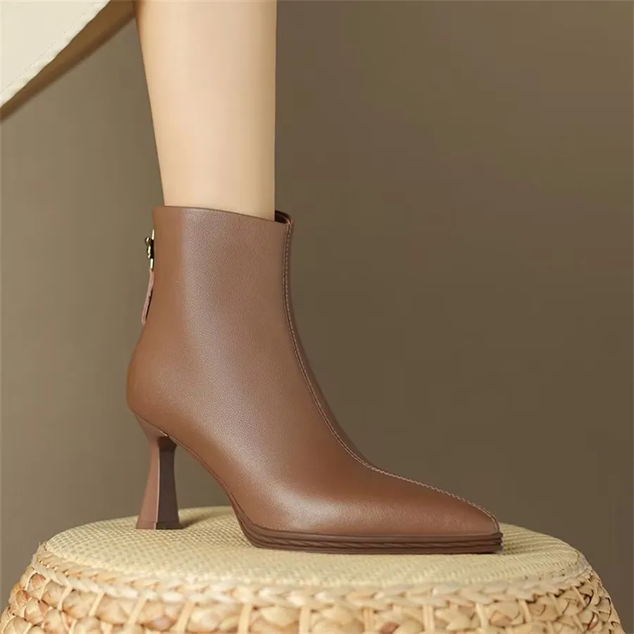 Elegant Cow Leather Pointed High-Heel Boots