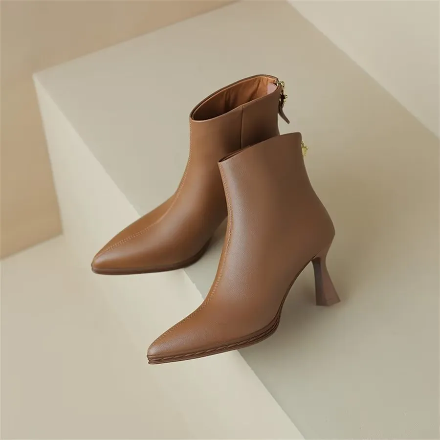 Elegant Cow Leather Pointed High-Heel Boots