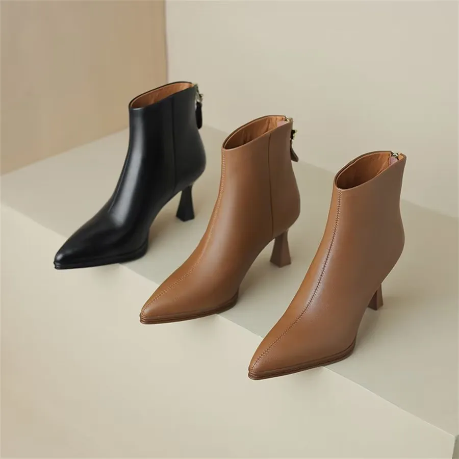 Elegant Cow Leather Pointed High-Heel Boots