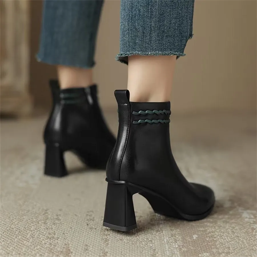 Elegant Cow Leather Pointed Toe Mid Ankle Boots