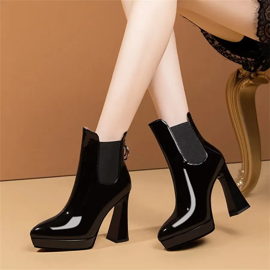 Elegant Zipper Pointed Toe Block High Heel Boots