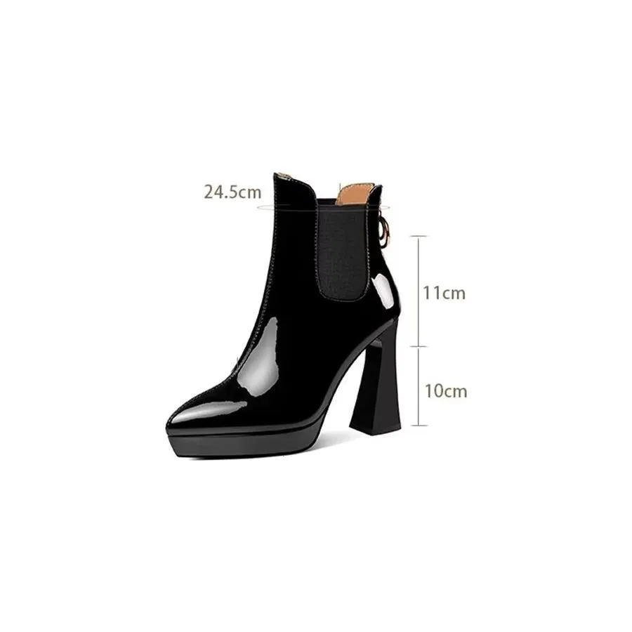 Elegant Zipper Pointed Toe Block High Heel Boots