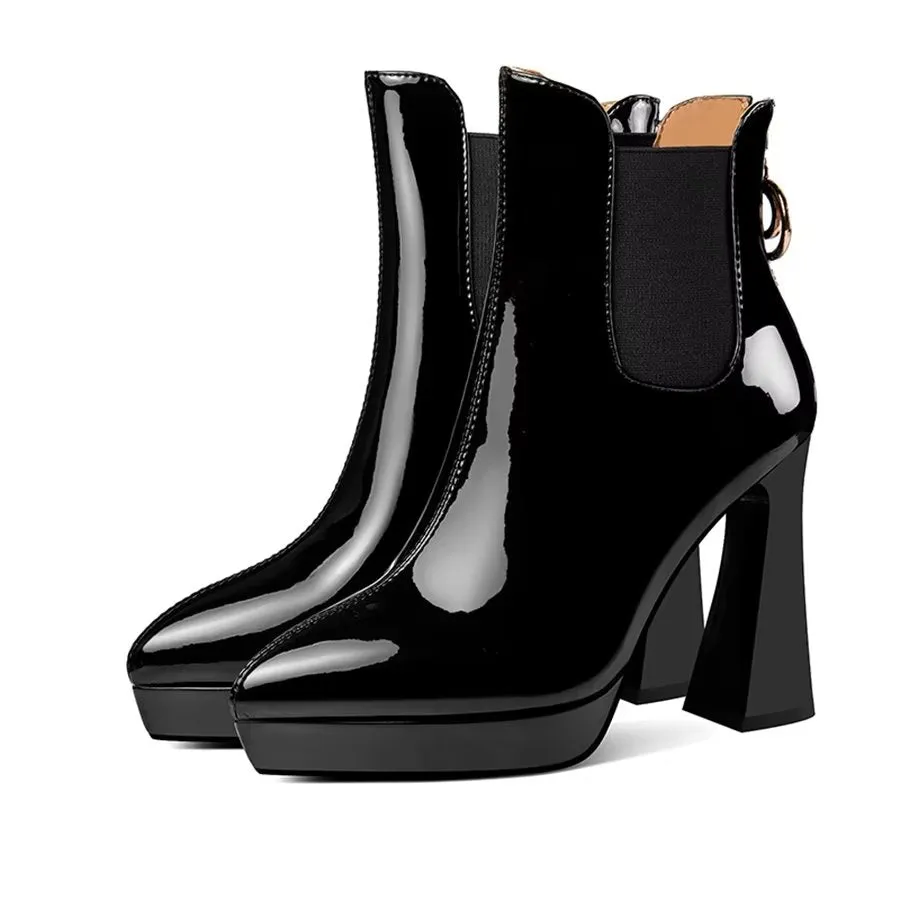 Elegant Zipper Pointed Toe Block High Heel Boots