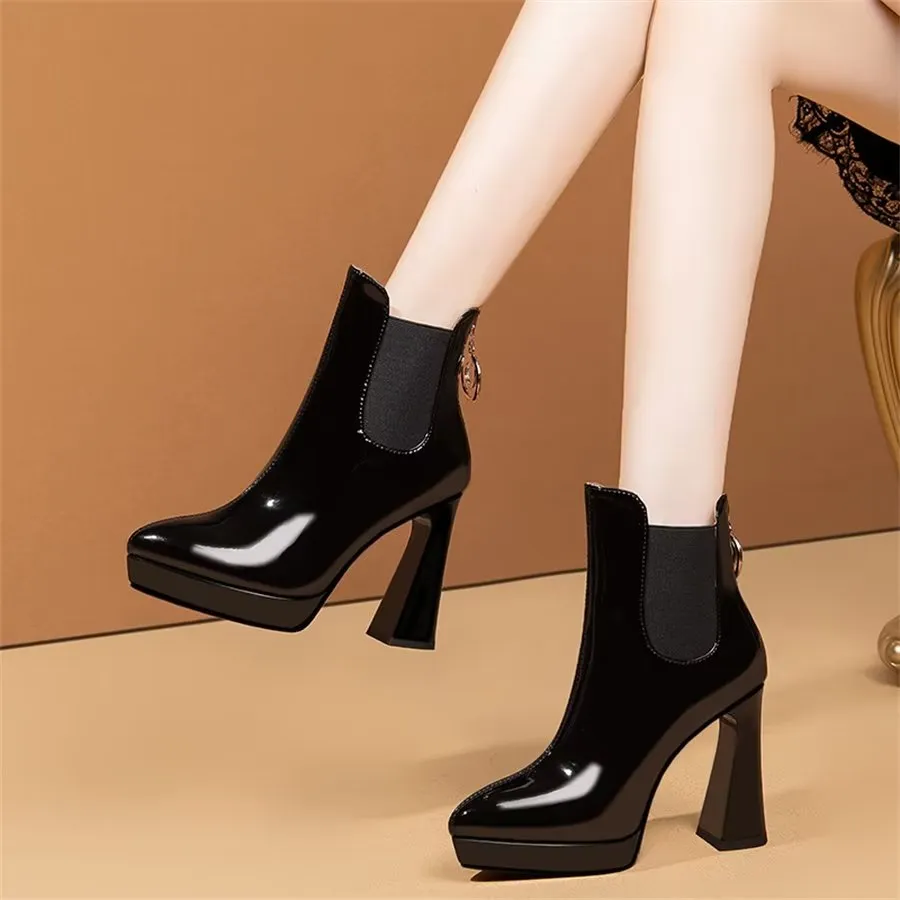 Elegant Zipper Pointed Toe Block High Heel Boots