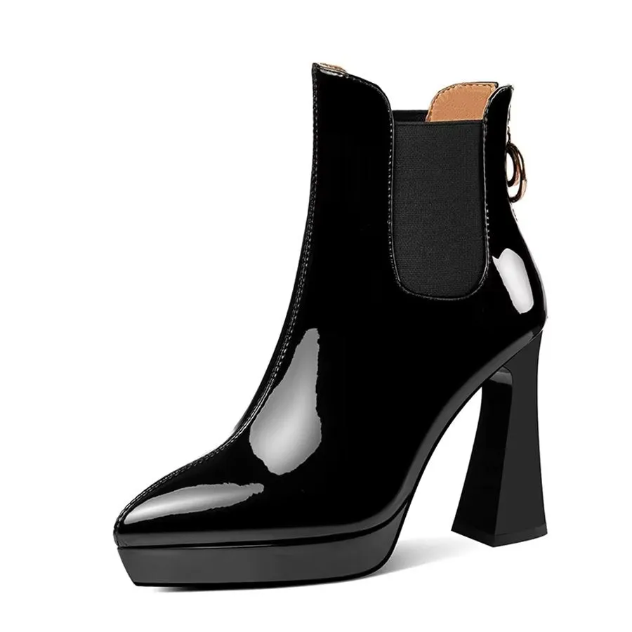 Elegant Zipper Pointed Toe Block High Heel Boots