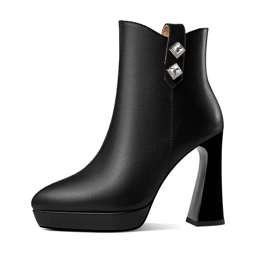 Elegant Zipper Pointed Toe Cone High Heel Boots