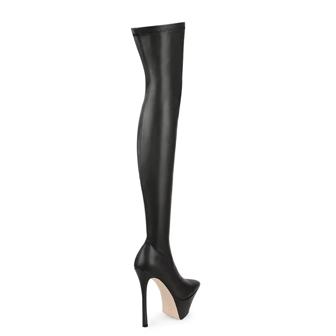 ElegantLuxe Over-Knee Pointed Toe Platform Heel Boots