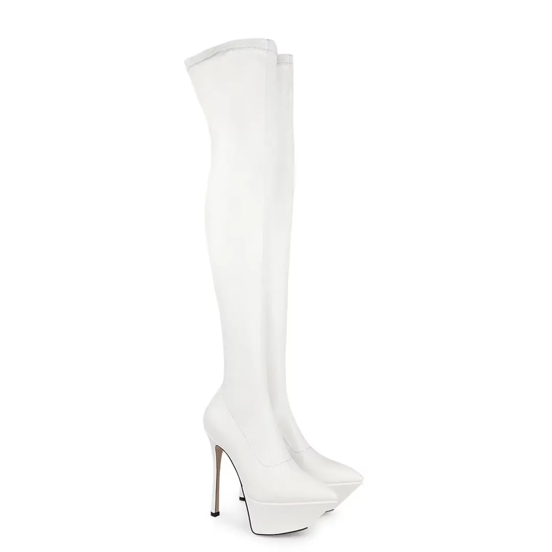 ElegantLuxe Over-Knee Pointed Toe Platform Heel Boots