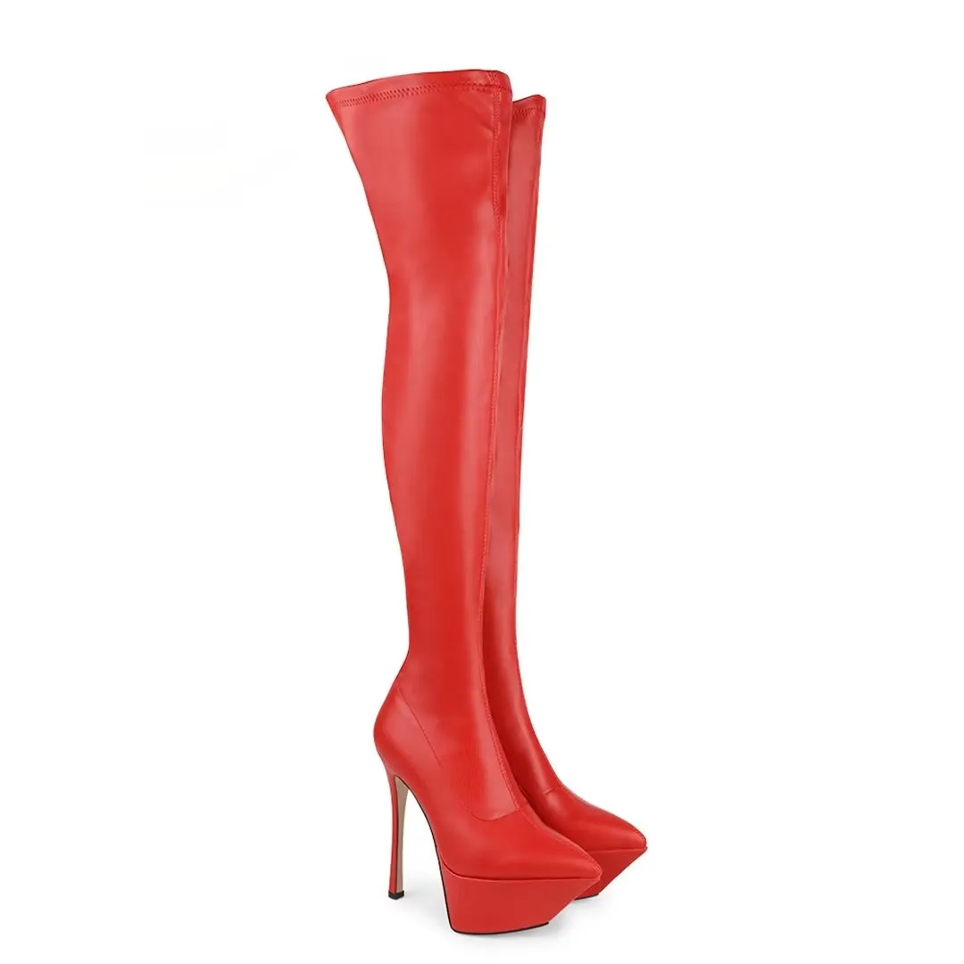 ElegantLuxe Over-Knee Pointed Toe Platform Heel Boots