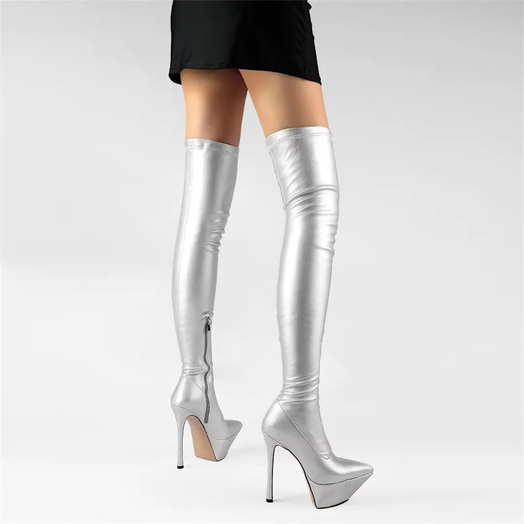 ElegantLuxe Over-Knee Pointed Toe Platform Heel Boots