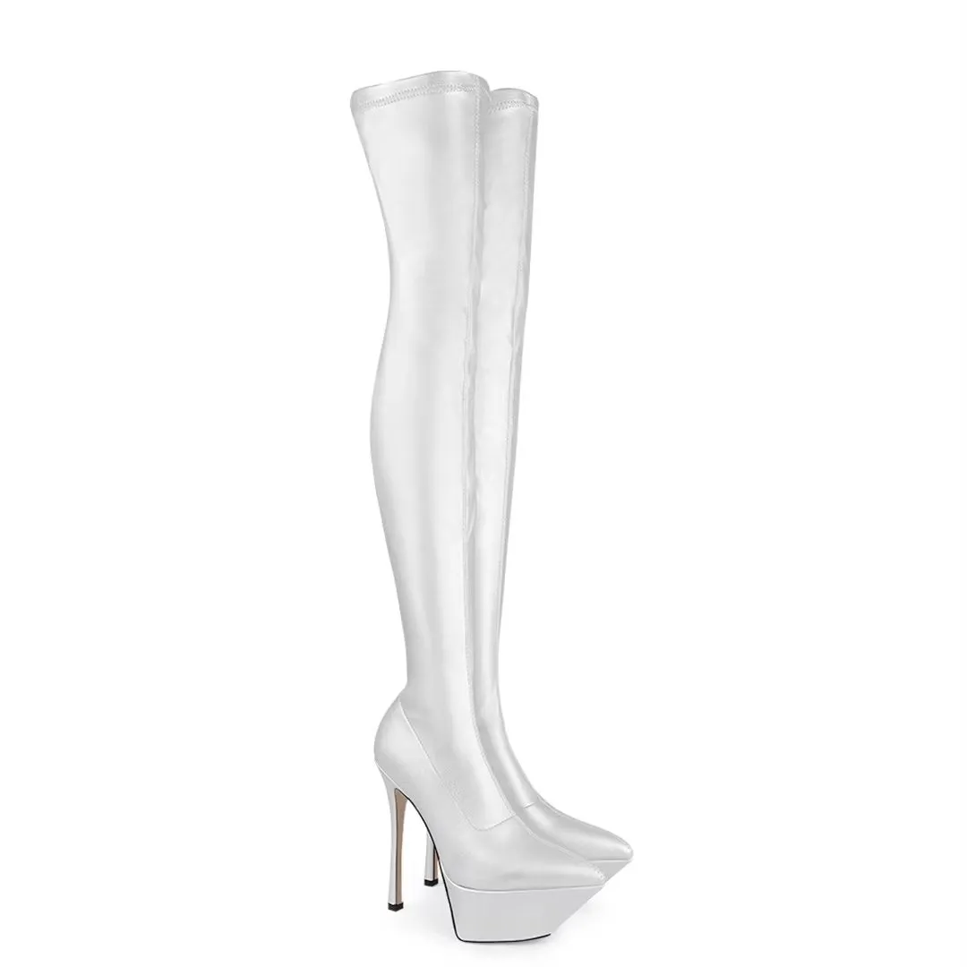 ElegantLuxe Over-Knee Pointed Toe Platform Heel Boots