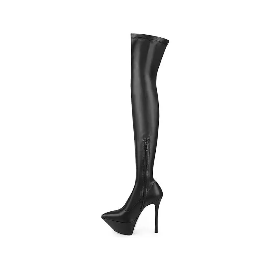 ElegantLuxe Over-Knee Pointed Toe Platform Heel Boots