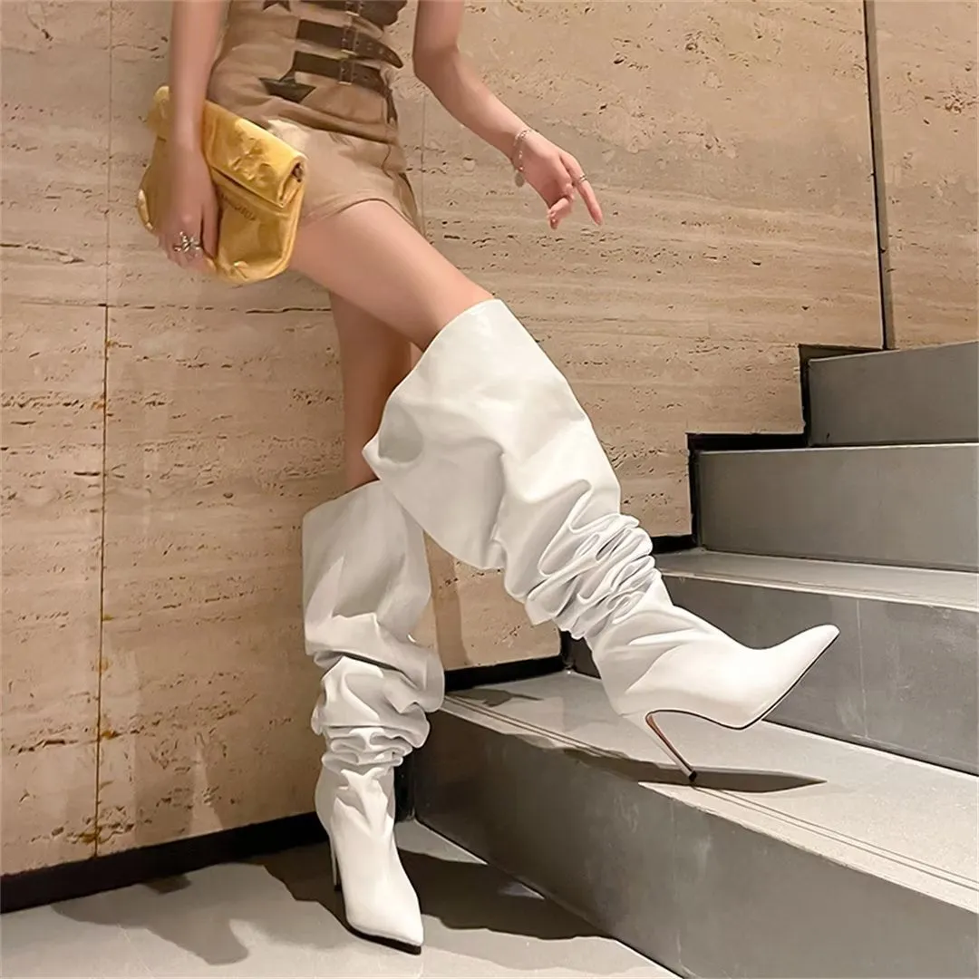 ElegantLuxe Over-Knee Pointed Toe Wedge Heel Boots