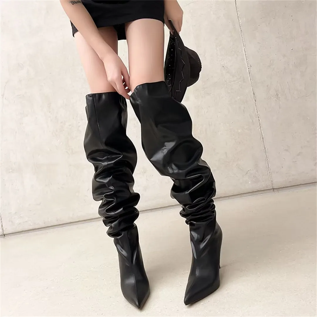 ElegantLuxe Over-Knee Pointed Toe Wedge Heel Boots