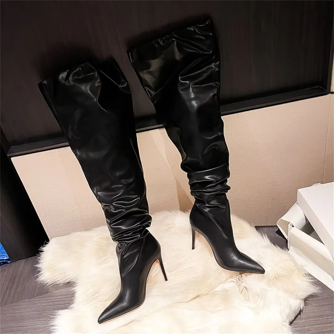 ElegantLuxe Over-Knee Pointed Toe Wedge Heel Boots