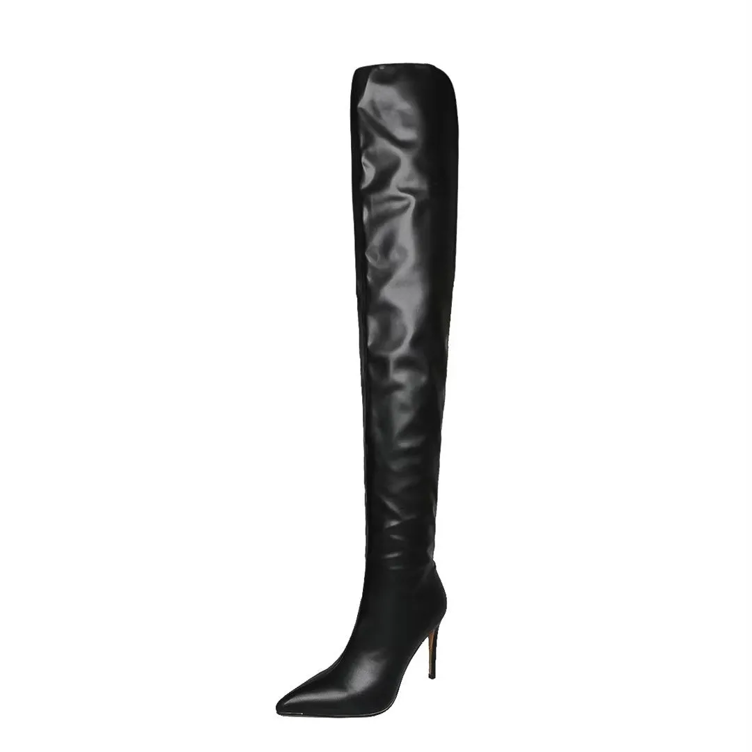 ElegantLuxe Over-Knee Pointed Toe Wedge Heel Boots