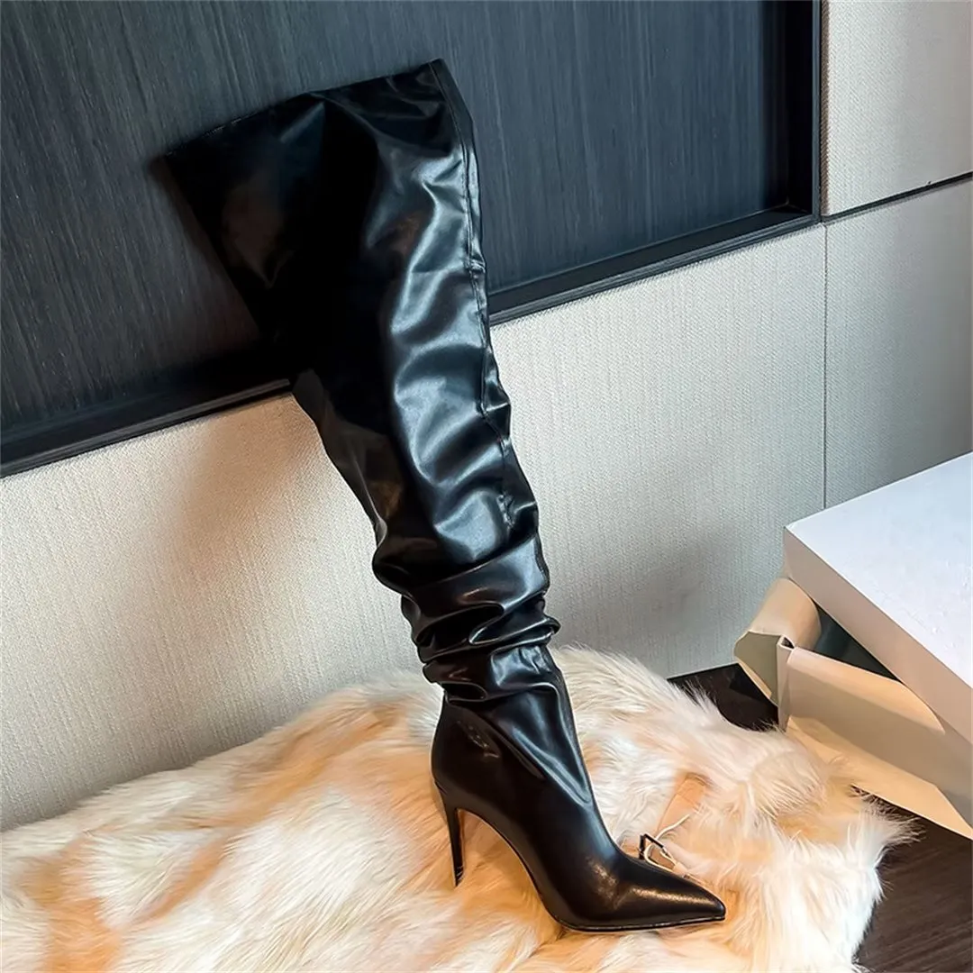 ElegantLuxe Over-Knee Pointed Toe Wedge Heel Boots