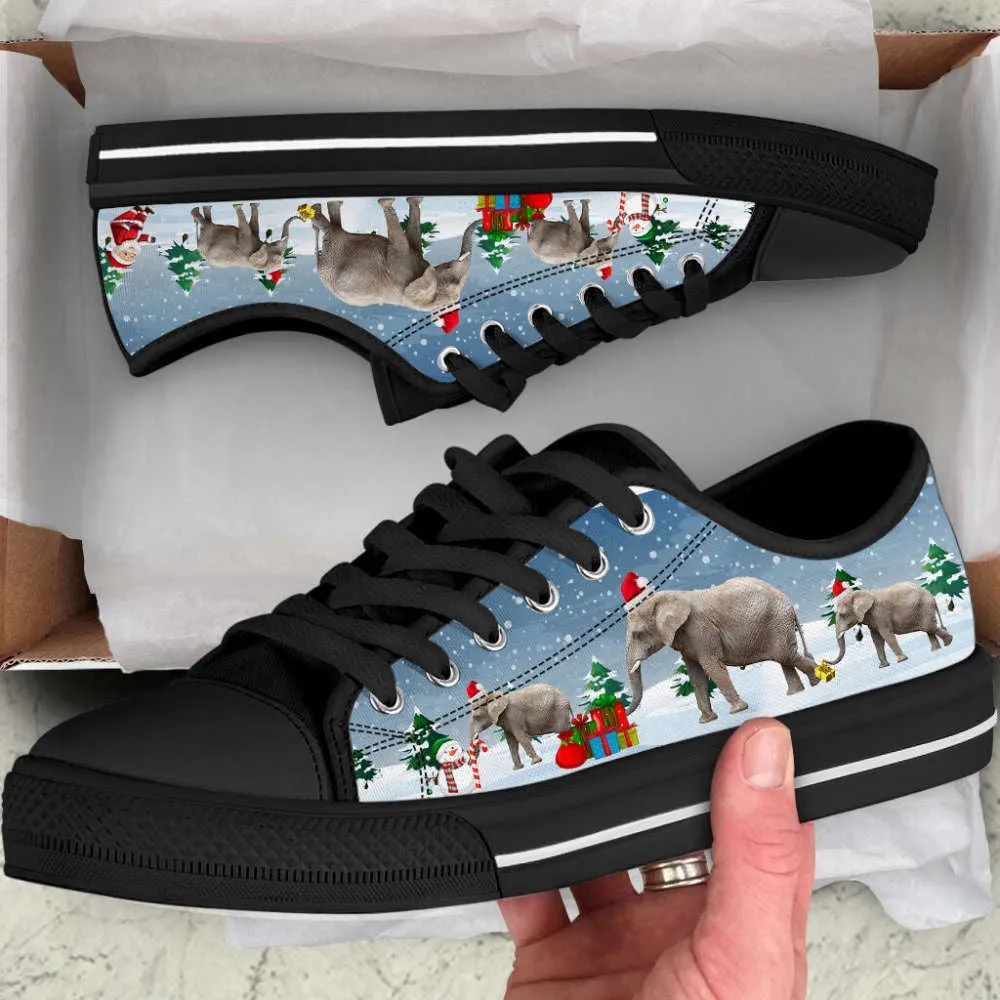 Elephant Merry Christmas Low Top Shoes Receive Xmas Gift Canvas Shoes, Animal Print Canvas Shoes, Print On Canvas Shoes