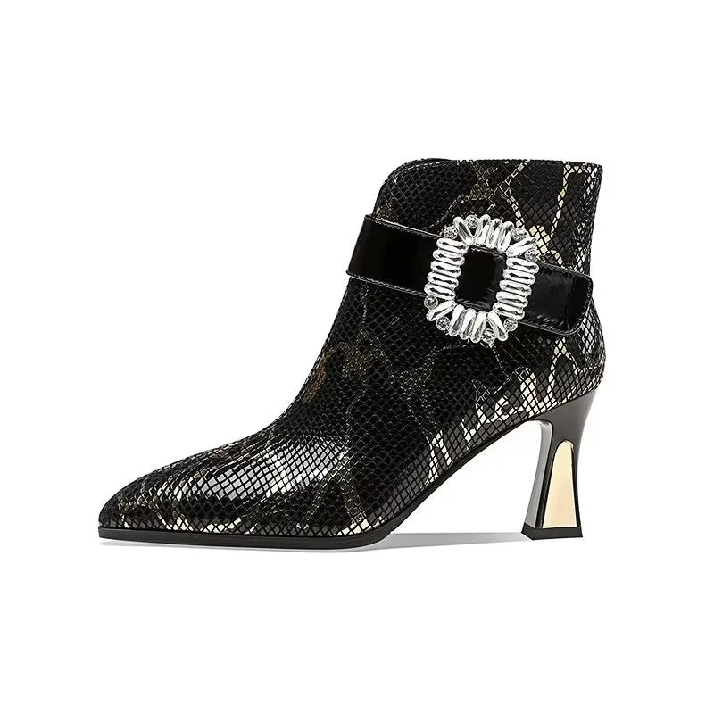 Exotic Serpent-Printed Chic High Heeled Boots