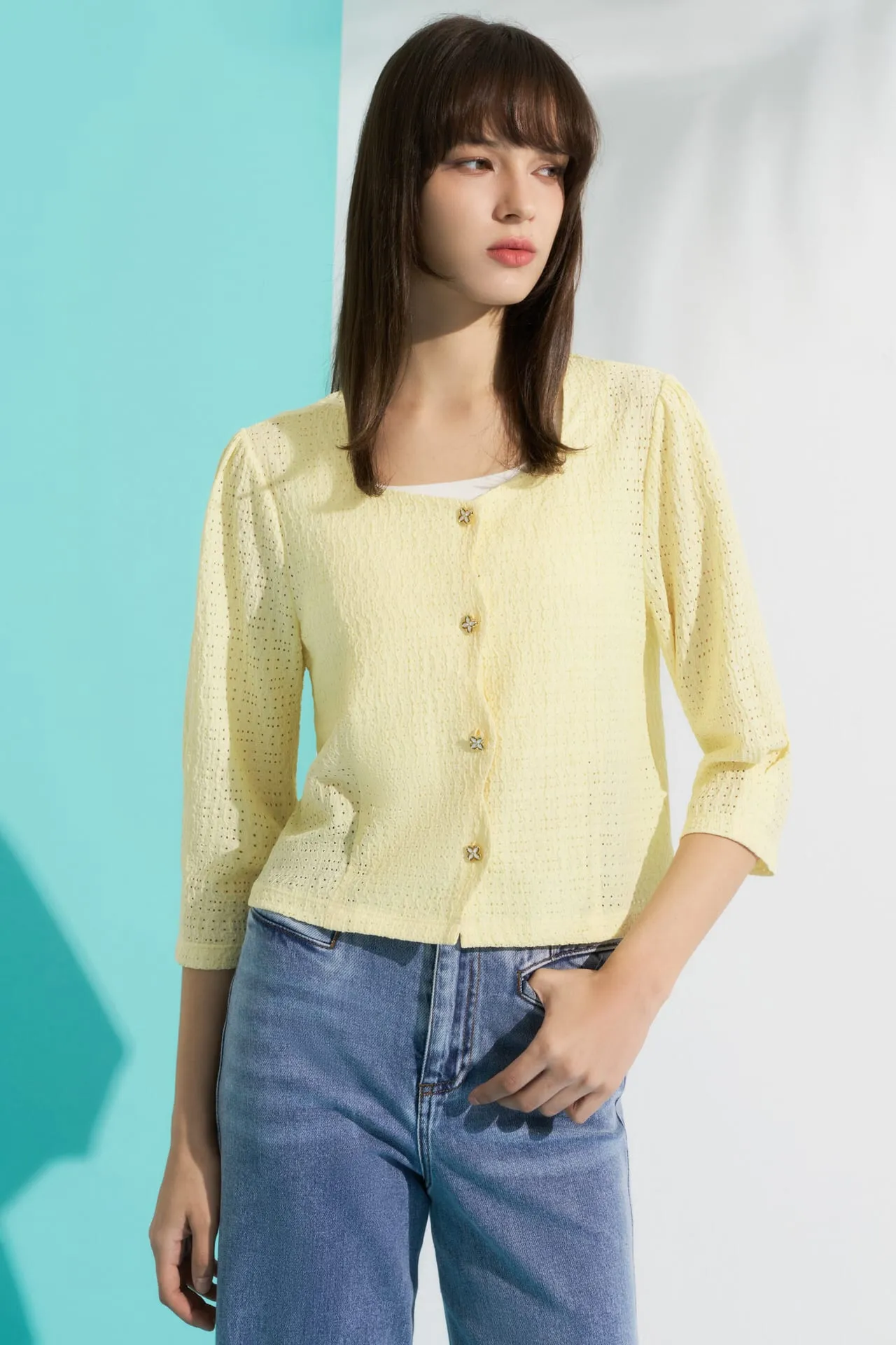 Eyelet Knit Cropped Cardigan