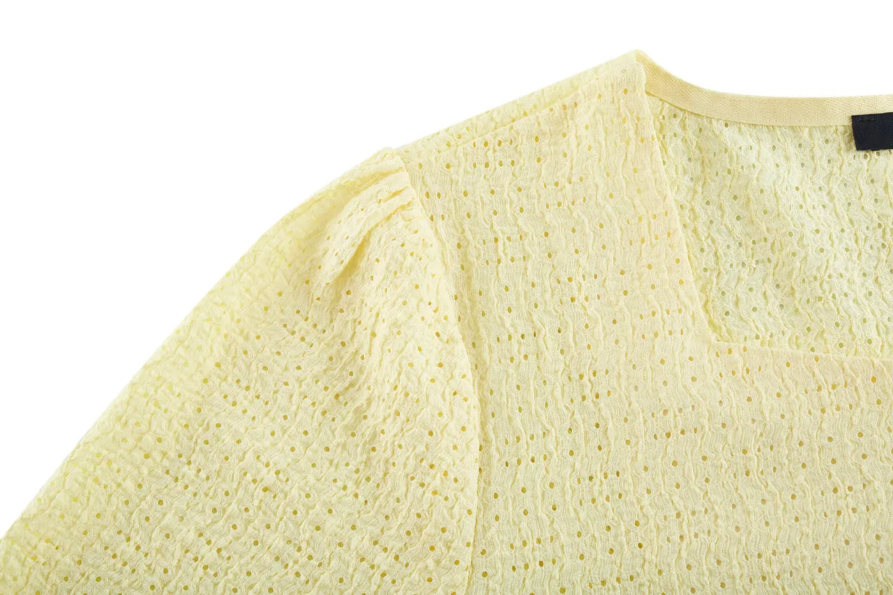 Eyelet Knit Cropped Cardigan