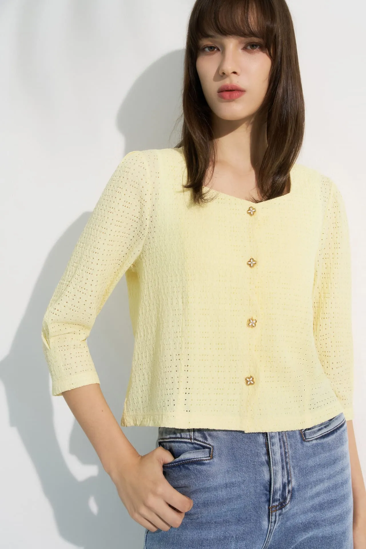 Eyelet Knit Cropped Cardigan