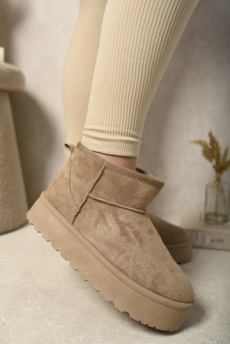 Faux Fur Lined Ankle Platform Mini Boots