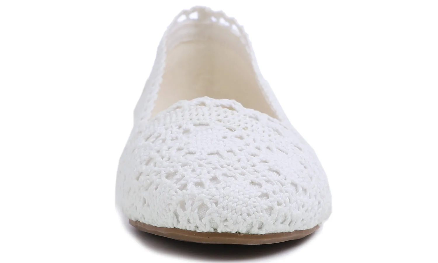 Feversole Round Toe Lace Ballet Crochet Flats Women's Comfy Breathable Shoes White Knit Crochet