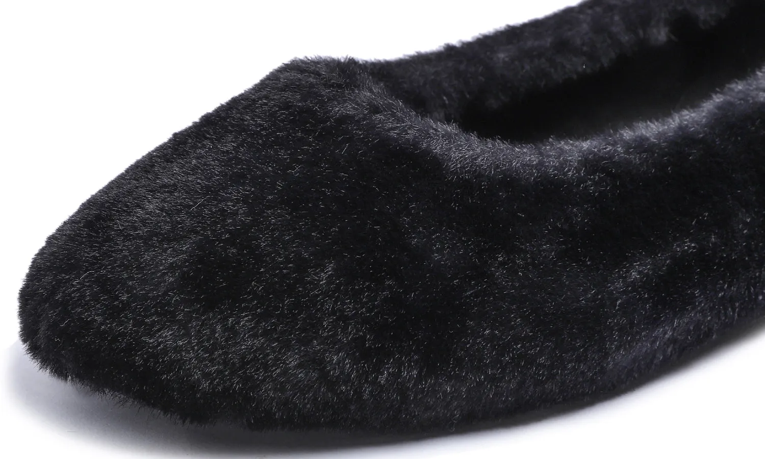 Feversole Women's Fashion Round Toe Puffy Warm Comfort Home Indoor Winter Soft Ballet Slippers Black Plush