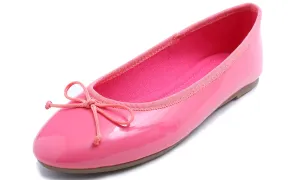 Feversole Women's Macaroon Hot Pink Memory Foam Cushion Insock Patent Ballet Flat