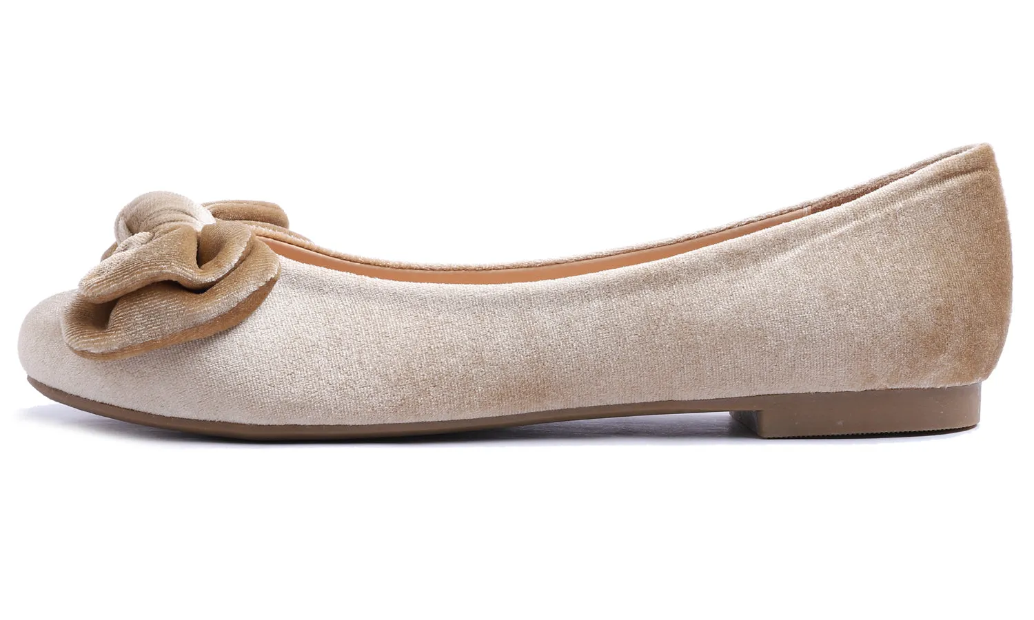 Feversole Women's Round Toe Cute Bow Trim Ballet Flats Beige Gold Velvet Twist Bow