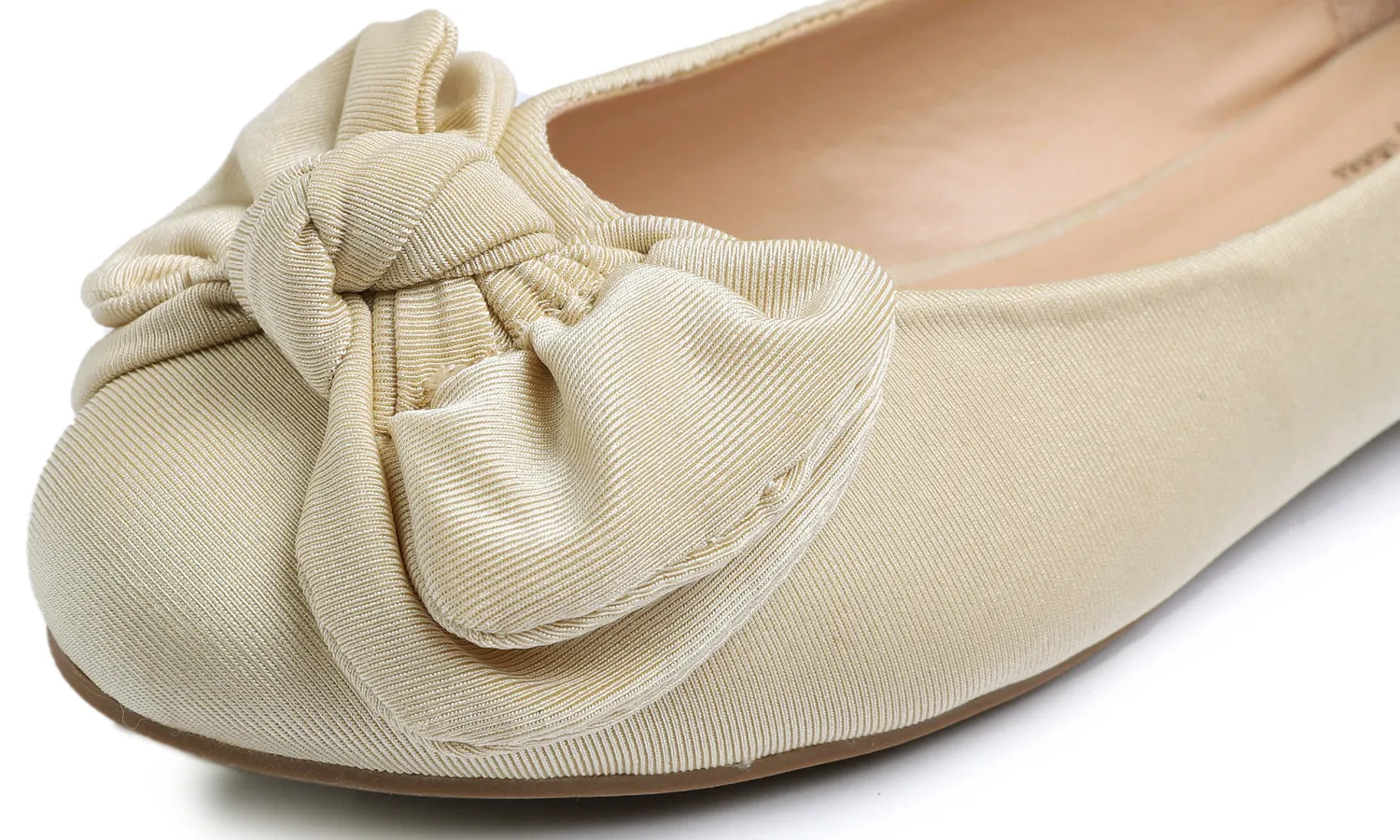 Feversole Women's Round Toe Cute Bow Trim Ballet Flats Beige Gold