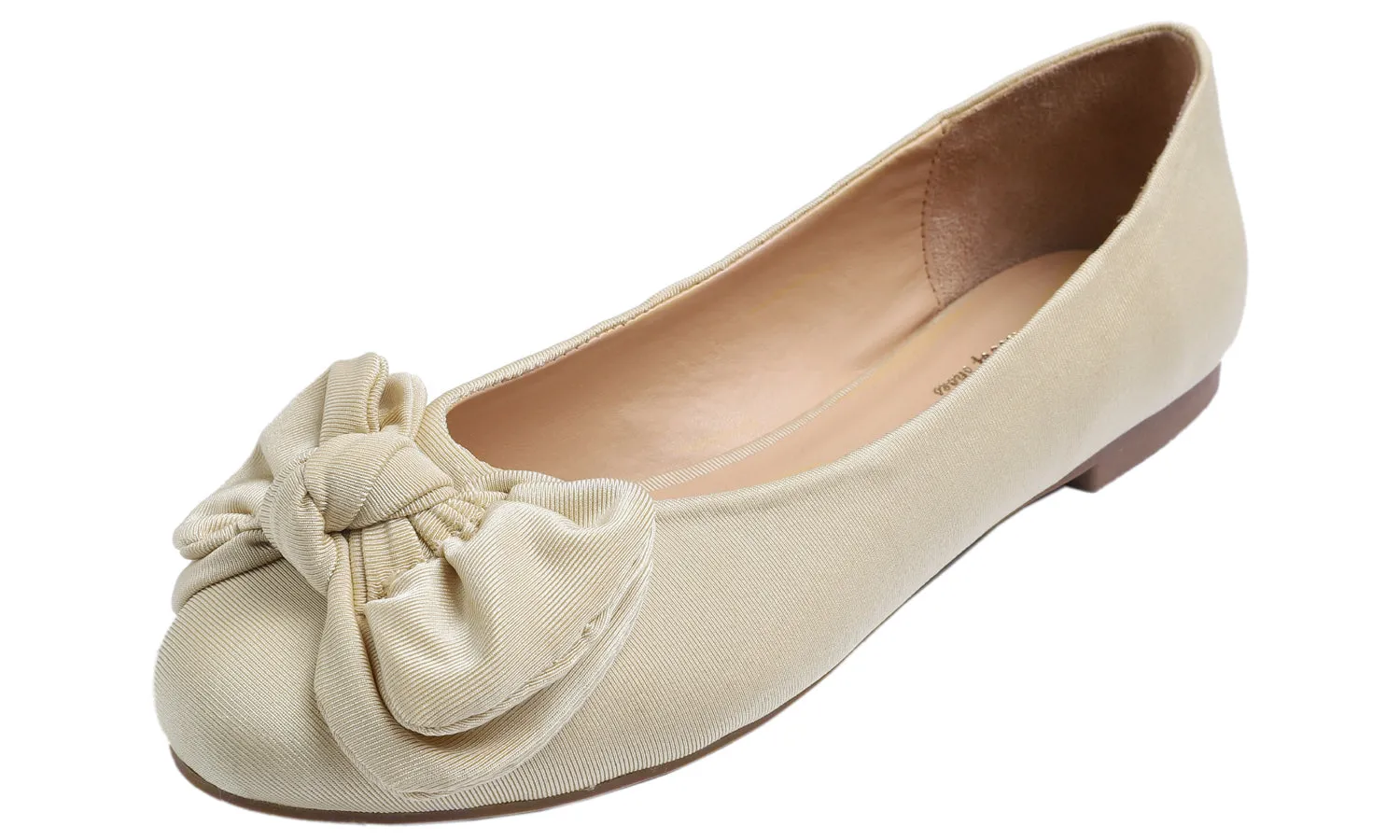 Feversole Women's Round Toe Cute Bow Trim Ballet Flats Beige Gold