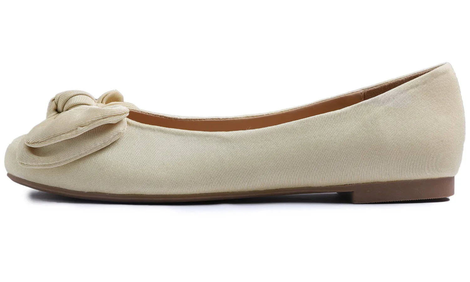 Feversole Women's Round Toe Cute Bow Trim Ballet Flats Beige Gold