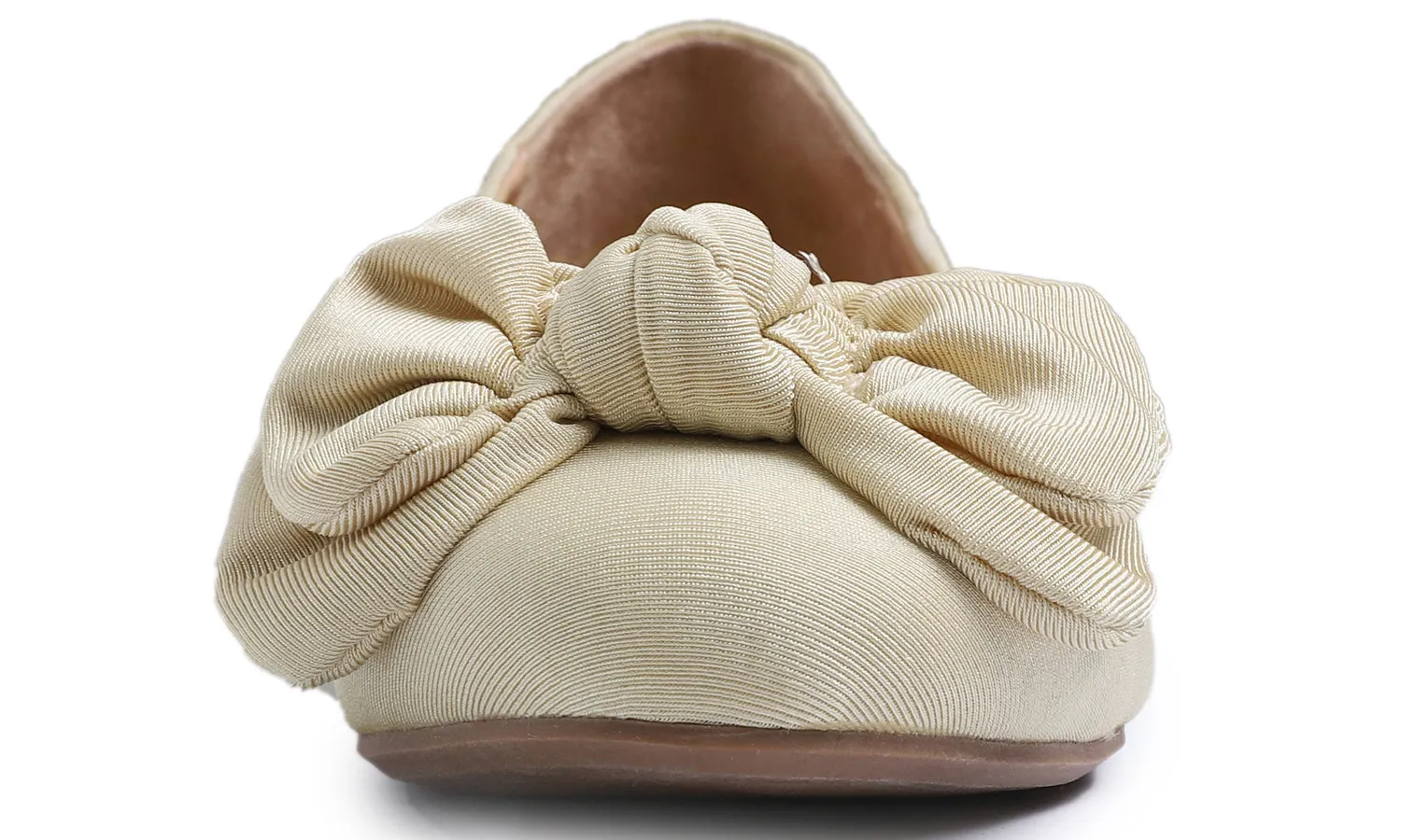 Feversole Women's Round Toe Cute Bow Trim Ballet Flats Beige Gold