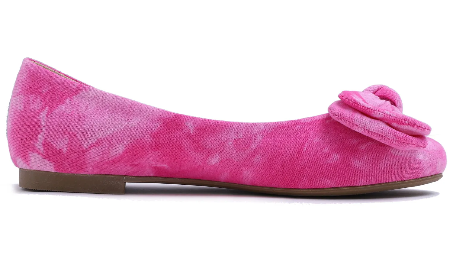 Feversole Women's Round Toe Cute Bow Trim Ballet Flats Tie Dye Fuchsia