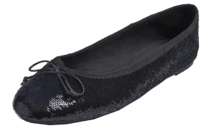 Feversole Women's Sparkle Memory Foam Cushioned Colorful Shiny Ballet Flats Black Sequin