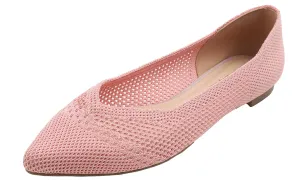 Feversole Women's Woven Fashion Breathable Knit Flat Shoes Pointed Pink